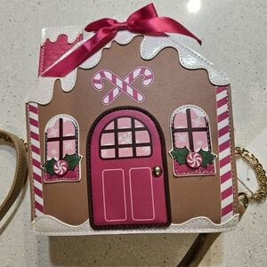 NWT Betsey Johnson Gingerbread House Crossbody Handbag Brown Multi Small Holiday
